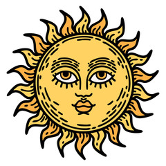 traditional tattoo of a sun with face