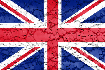 Fototapeta premium british flag of Great Britain or United Kingdom UK on broken glass - crisis concept background