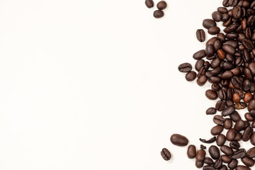 Coffee beans on the side on a white background