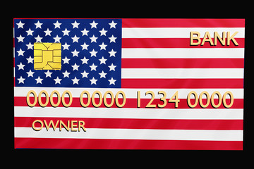 credit card in 3D render with the USA flag on a black