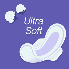 A regular sanitary pad on an isolated background. Woman hygiene, intimate hygiene, hygiene pad. sanitary towel and pad woman hygiene. Text ultra soft. Vector illustration baner icon logo card © marynaillustrator
