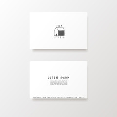 Minimal Logo Design with house and film symbol isolated on white business card : Vector Illustration