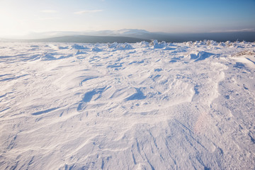 Snow desert in the Northern Ural mountains, Russia