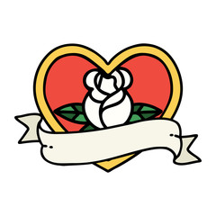 traditional tattoo of a heart rose and banner