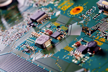 Obraz premium Electronic circuit board close up.