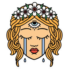 traditional tattoo of female face with third eye crying