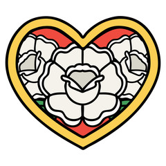 traditional tattoo of a heart and flowers