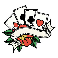 traditional tattoo of cards and banner