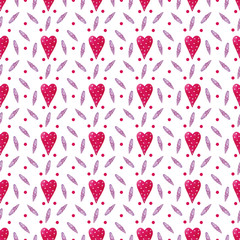 Fototapeta na wymiar Seamless pattern of watercolor red hearts on a white background. Use for wedding invitations, birthdays, menus and decorations