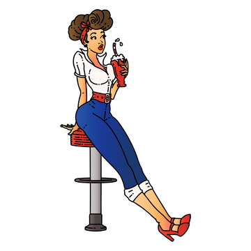 tattoo of a pinup girl drinking a milkshake