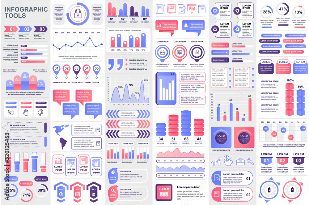 Poster bundle infographic elements data visualization vector design template. can be used for steps, busine