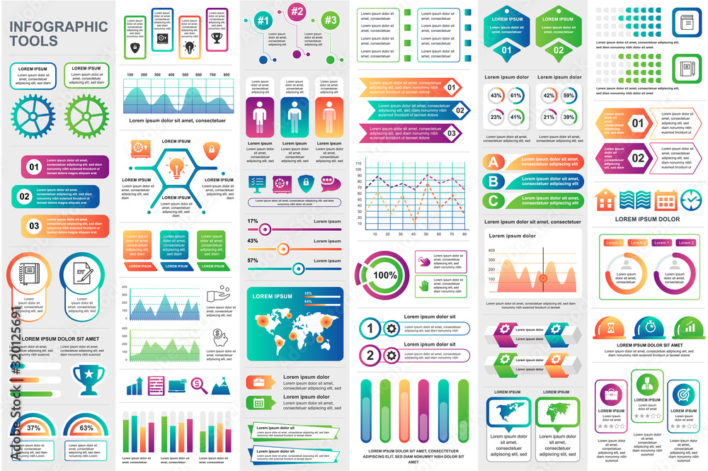 Fototapete bundle infographic elements data visualization vector design template. can be used for steps, busine