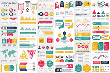 Bundle infographic elements data visualization vector design template. Can be used for steps, business processes, workflow, diagram, flowchart concept, timeline, marketing icons, info graphics.