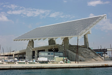 Solar panel at marina in Barcelona Spain