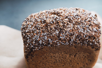 Close up view of bio multi grain bread.