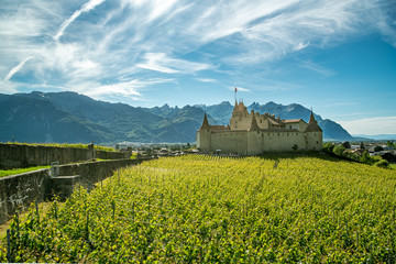 Fototapeta na wymiar Castle Aigle in city of Aigle in Switzerland
