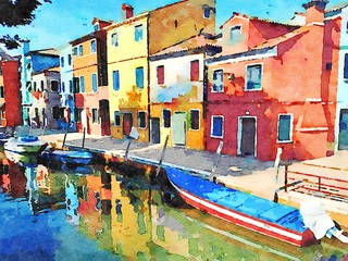the colorful buildings on the canals of Burano in Venice