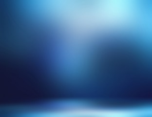 Interactive room dark blue 3d background. Illuminated empty blurred wall and floor. Gleaming texture. Secret defocused template. Magical flares in night space.