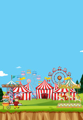 Circus scene with many rides at day time