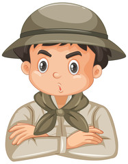 Boy wearing safari outfit on white background