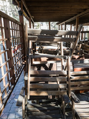 Wooden chairs in the city