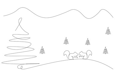 Forest landscape with tree and squirrel vector illustration
