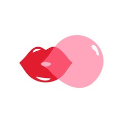  Lips and bubble. Vector image isolated on a white background.