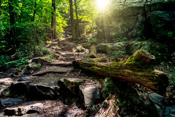 Scenic views found while exploring Devil's Lake State Park in Baraboo, Wisconsin USA during sunset. 