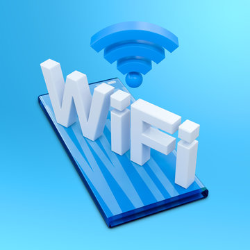 Smart phone Wifi icons and text on blue background