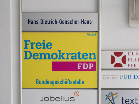 FDP Plaque At The National Office At Hans-Dietrich-Genscher-Haus In Berlin