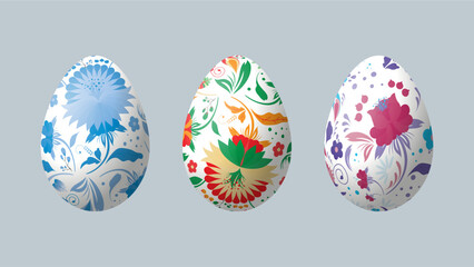 Vector realistic easter eggs with petrikov painting. Petrikovskaya painting. Ukrainian folk art.