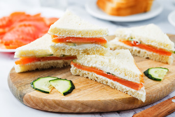 Smoked salmon ricotta cheese cucumber tea sandwiches