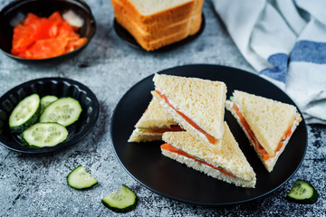 Smoked salmon ricotta cheese cucumber tea sandwiches