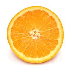 Slice orange fruit isolated on white background. Perfectly retouched, full depth of field on the photo. Creative healthy food concept. Nature, juice. Flat lay, top view