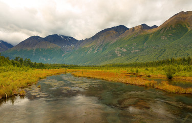 Eagle River nature center at sunrise, Eagle River, Alaska. Forty minutes from downtown Anchorage, Eagle River Nature Center is a gateway to Chugach State Park and a glacial river valley.