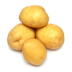 Group young potato isolated on white background. Harvest new. Perfectly retouched, full depth of field on the photo. Flat lay, top view