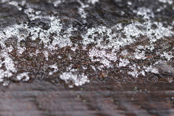 ice crystals on wooden background close-up
