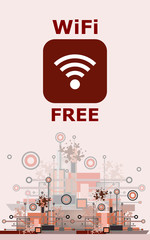 Wifi Free Sign With Square Style Icon on Hi-Tech Background