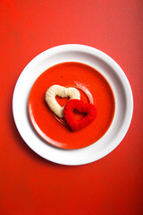 Valentine's Day design concept - Romantic plate dish in restaurant, holiday celebration meal promotion for couple and lover dating, top view, flat lay, overhead