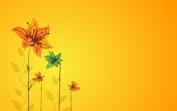 Beautiful color floral card. Sunny background.