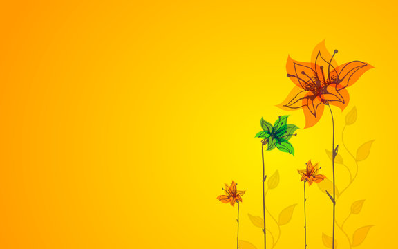Beautiful color floral card. Sunny background.