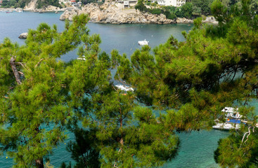 Paleokastritsa bay in Corfu Island in Greece, view from above
