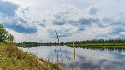 Pripyat river in the resettlement zone in the Polessky Radiological Reserve. Ecological problem...