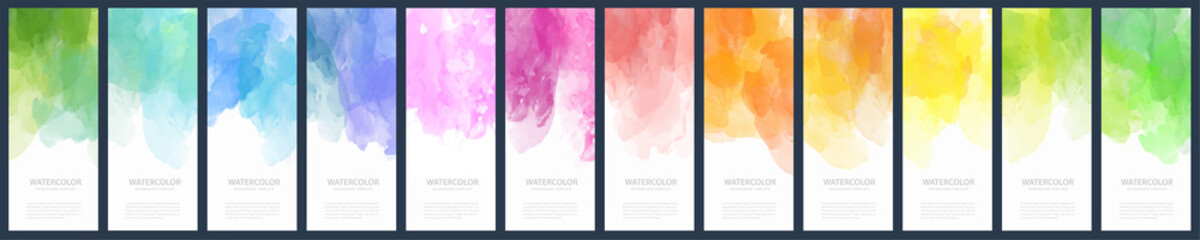 Big bundle set of light colorful vector watercolor vertical backgrounds for poster, banner or flyer © Eva Kali