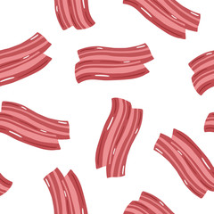 Vector seamless pattern of  bacon strips. Bacon background. Cartoon style. Simple drawing illustration.