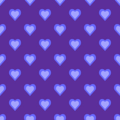 Romantic blue heart seamless pattern on a purple background. Flat vector illustration.