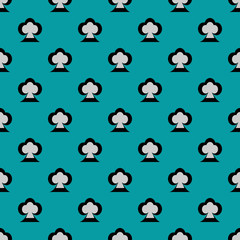 Card seamless pattern made of clubs on a green background. Flat vector illustration.