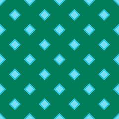 Symmetrical seamless pattern of light blue rhombuses. Isolated on a green background. Flat vector illustration.