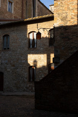Tuscany, Iltaly  - May 28, 2015:.Light and shadow in San Gimignano