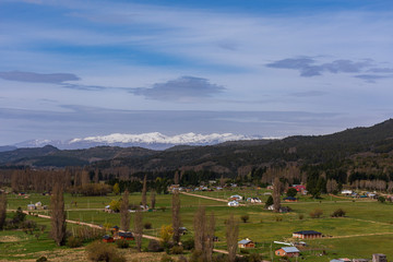 Fototapeta na wymiar Lanscape view of green valley of Cholila, Chubut, Patagonia, Argentina
